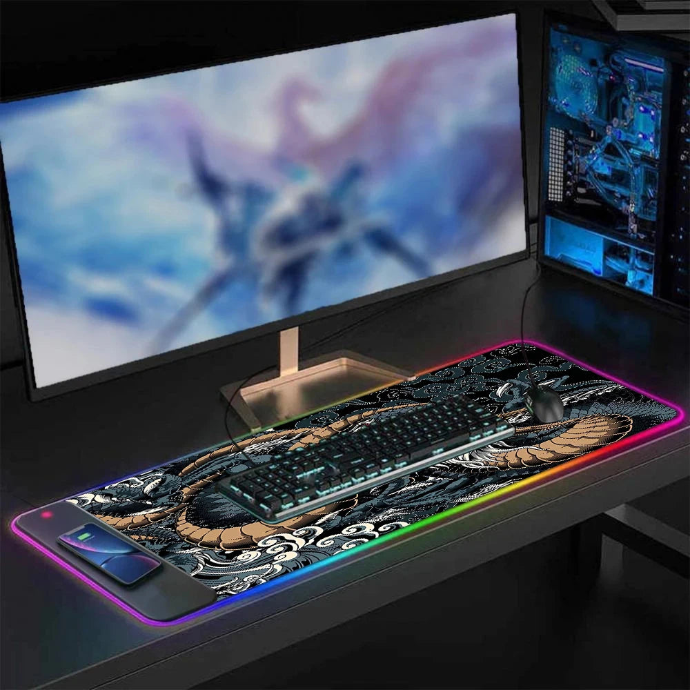 Dragon RGB Gaming Mouse Pad with Wrist Rest & Wireless Charging