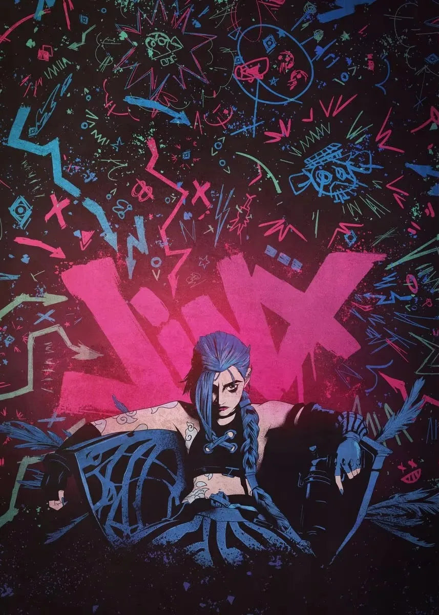 Arcane Season 2 Jinx VI Graffiti Poster Caitlyn Jayce Viktor Character Poster Arcane TV Series Wall Decor Canvas Aesthetic Print