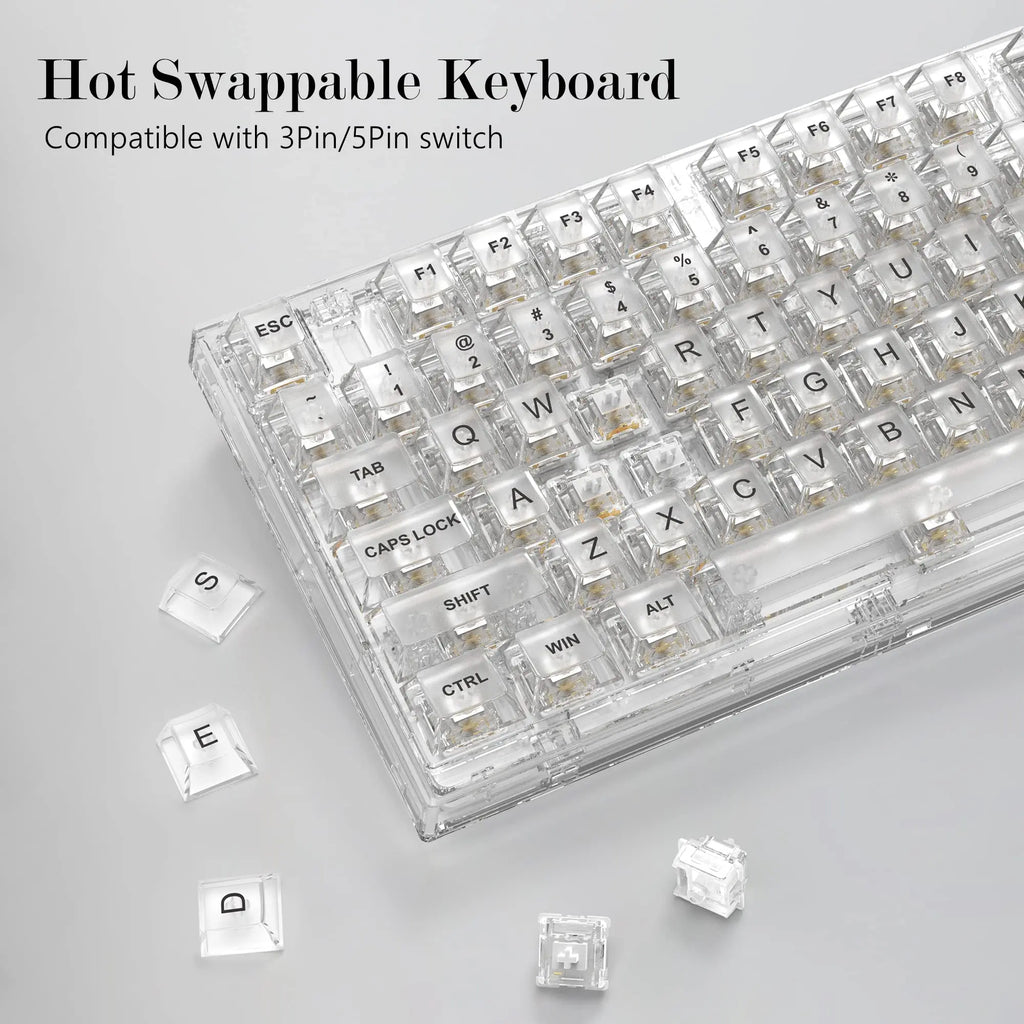 Womier K75 White 75% Percent Mechanical Gaming Keyboard 82 Keys Gasket Wired Custom Keyboard RGB Clear Hot Swap for Mac/Win
