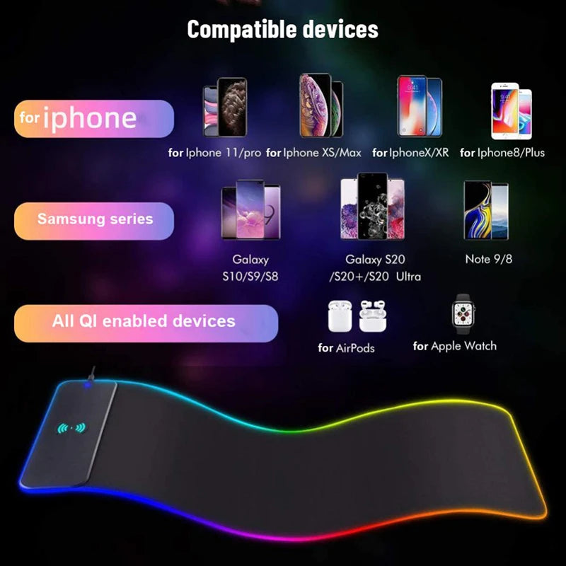 Dragon RGB Gaming Mouse Pad with Wrist Rest & Wireless Charging