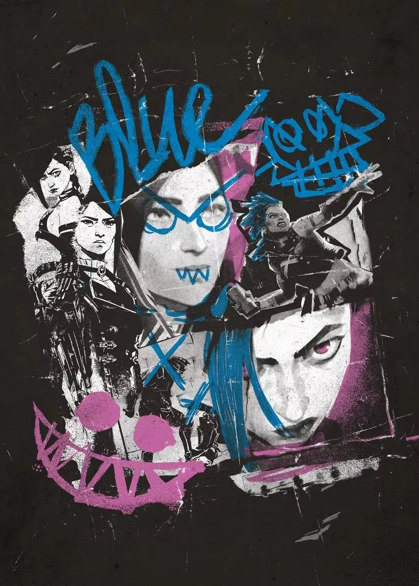 Arcane Season 2 Jinx VI Graffiti Poster Caitlyn Jayce Viktor Character Poster Arcane TV Series Wall Decor Canvas Aesthetic Print
