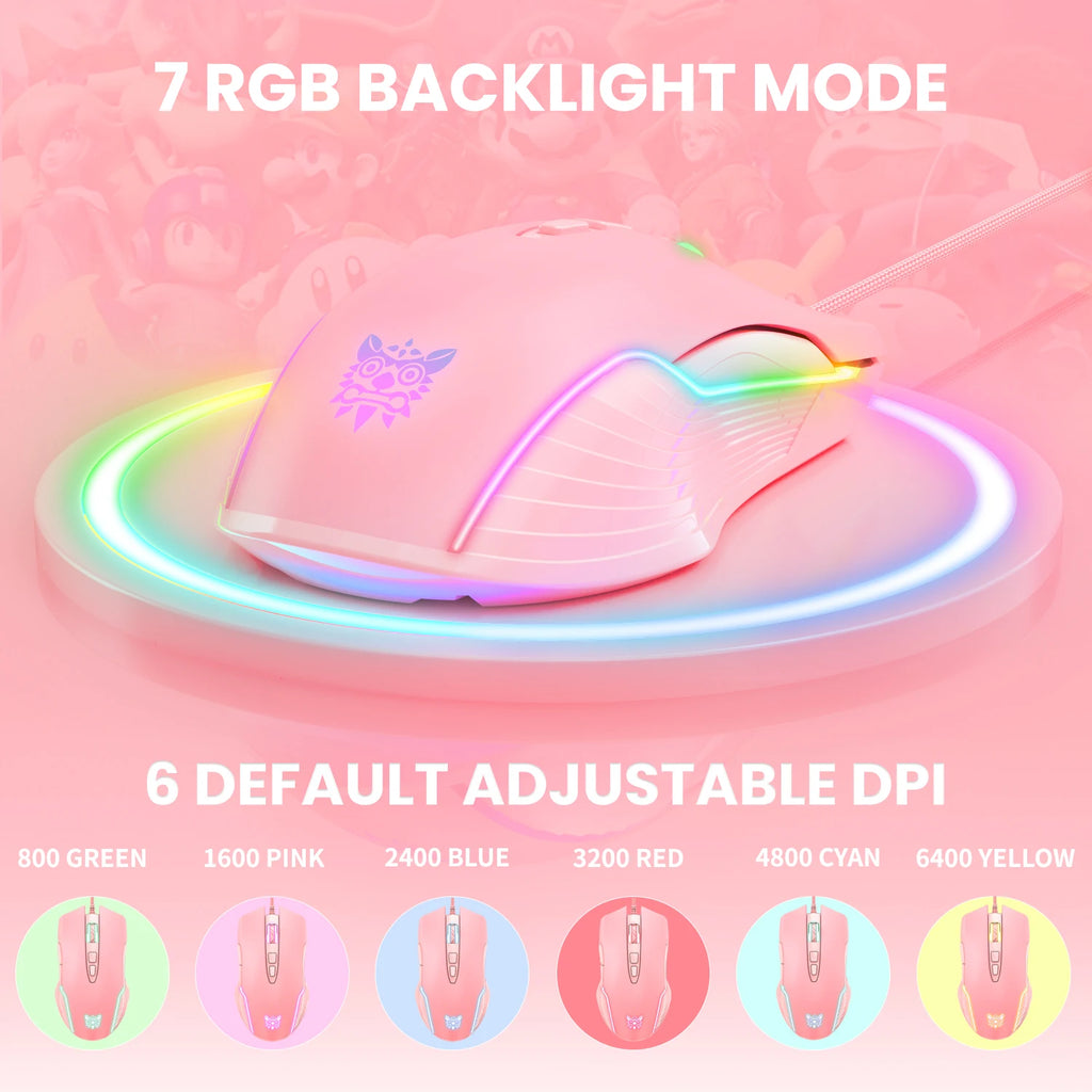 ONIKUMA Gaming Headphones Esports Package with Dynamic RGB Light Detachable Cat Ears Mouse Holder Wired Headset with Mic Gamer