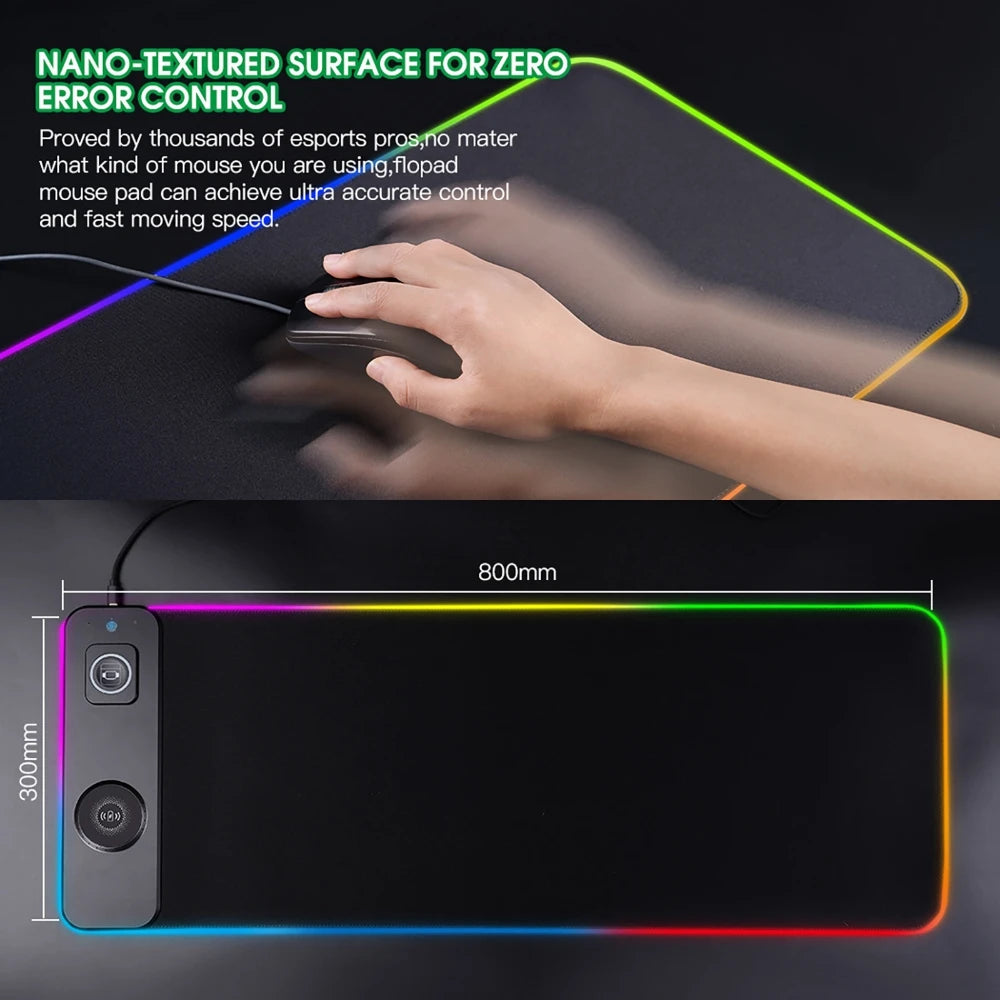 3-in-1 RGB Gaming Mouse Pad with Magnetic Wireless Charging (Phone, Watch & Earbuds) – XXL Desk Mat 80x30cm