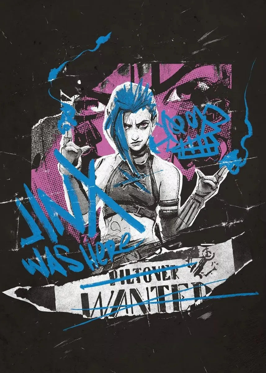 Arcane Season 2 Jinx VI Graffiti Poster Caitlyn Jayce Viktor Character Poster Arcane TV Series Wall Decor Canvas Aesthetic Print