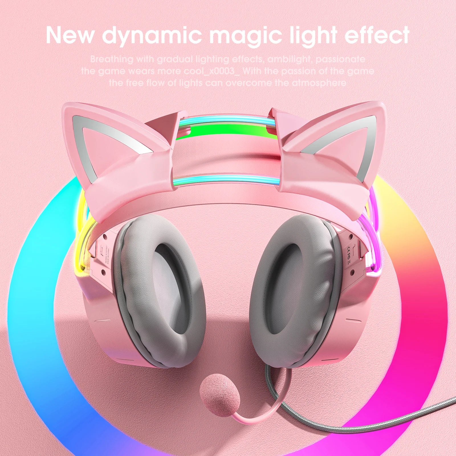 ONIKUMA Gaming Headphones Esports Package with Dynamic RGB Light Detachable Cat Ears Mouse Holder Wired Headset with Mic Gamer