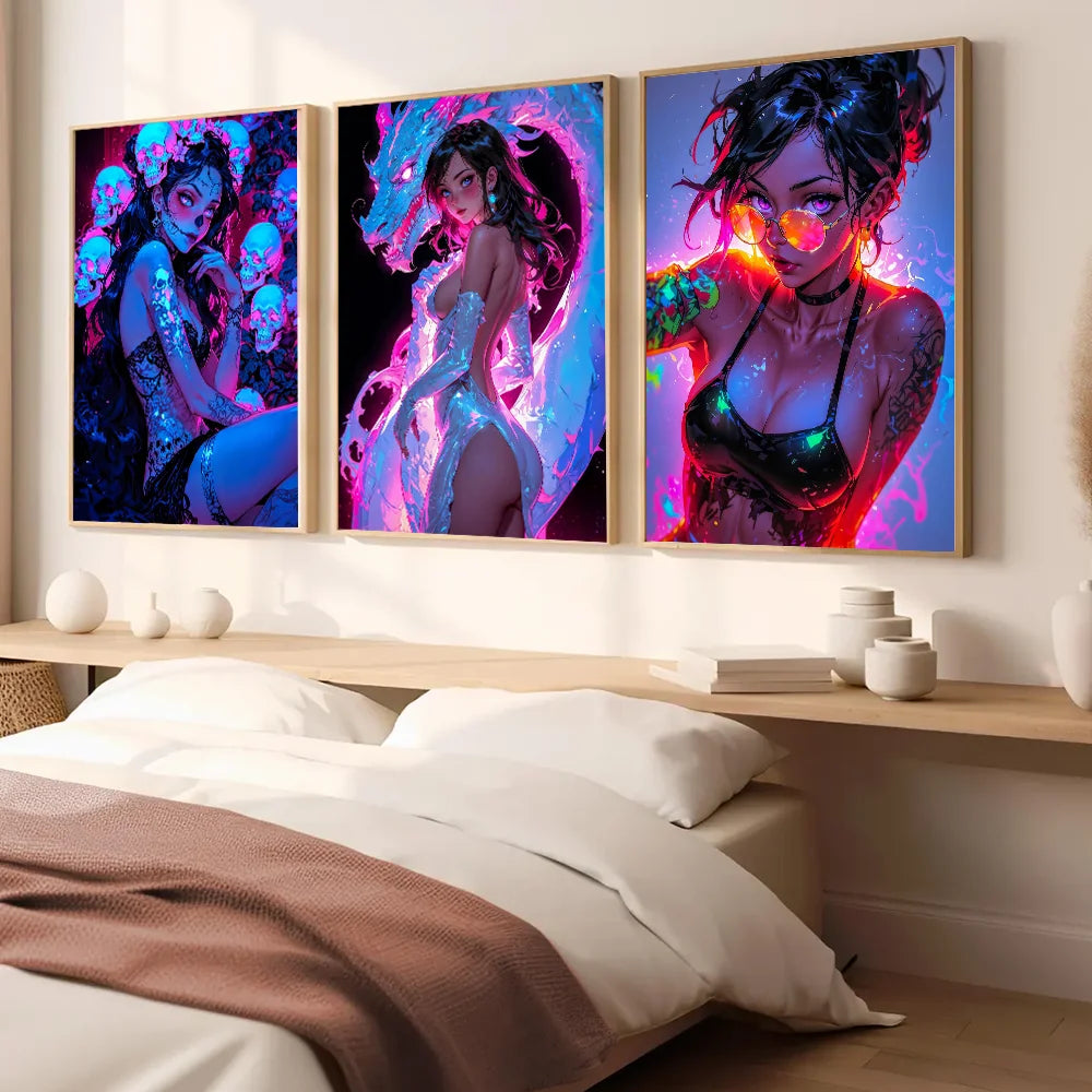 Anime Girls Canvas Painting, Hot Girl Poster Canvas Prints, Coquette Room Decor, Girly Wall Art For Home Decoration Unframed