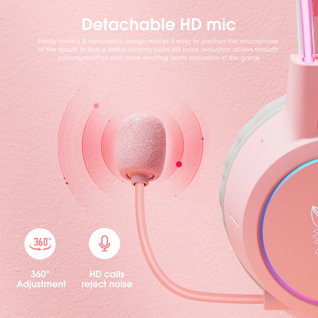 ONIKUMA Gaming Headphones Esports Package with Dynamic RGB Light Detachable Cat Ears Mouse Holder Wired Headset with Mic Gamer