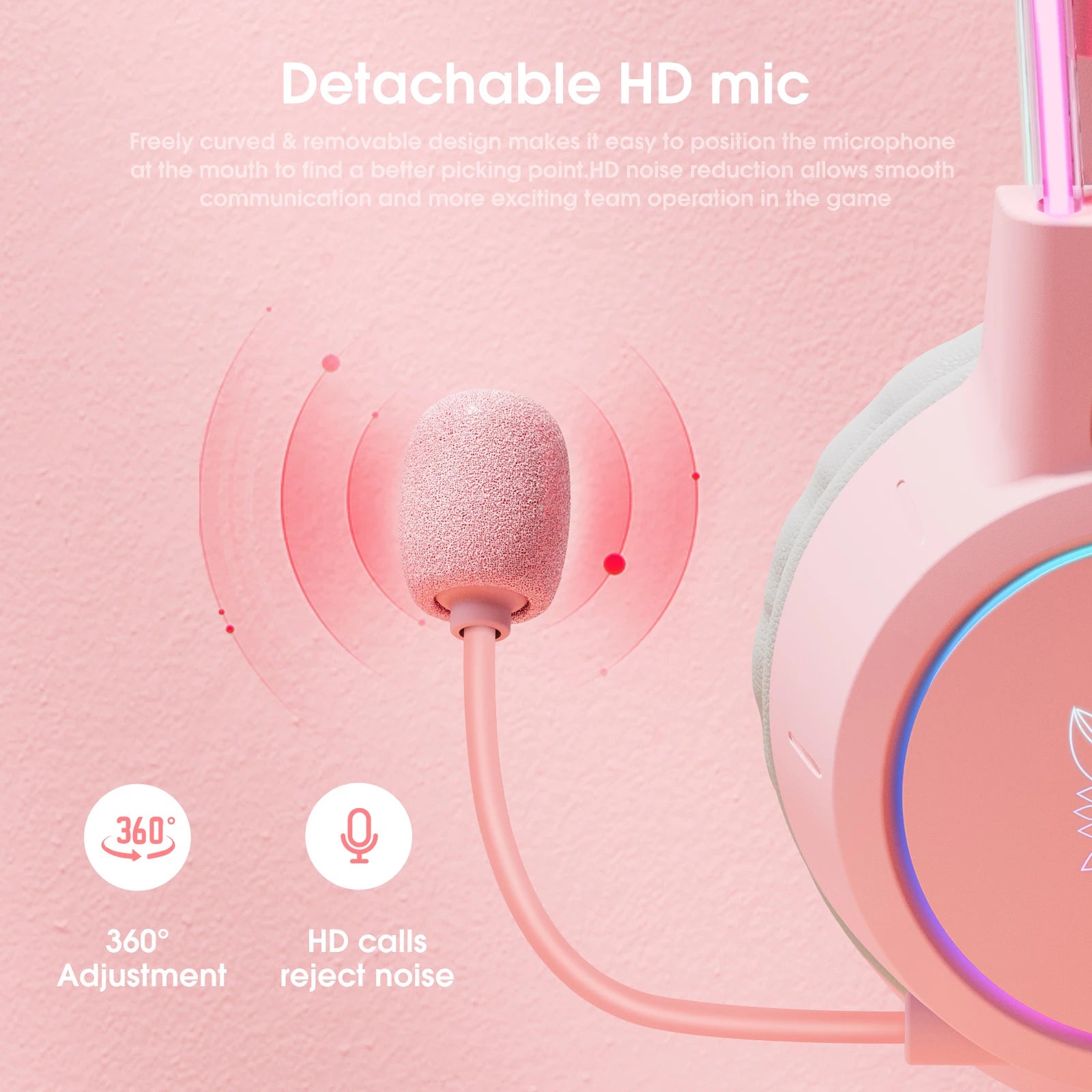 ONIKUMA Gaming Headphones Esports Package with Dynamic RGB Light Detachable Cat Ears Mouse Holder Wired Headset with Mic Gamer