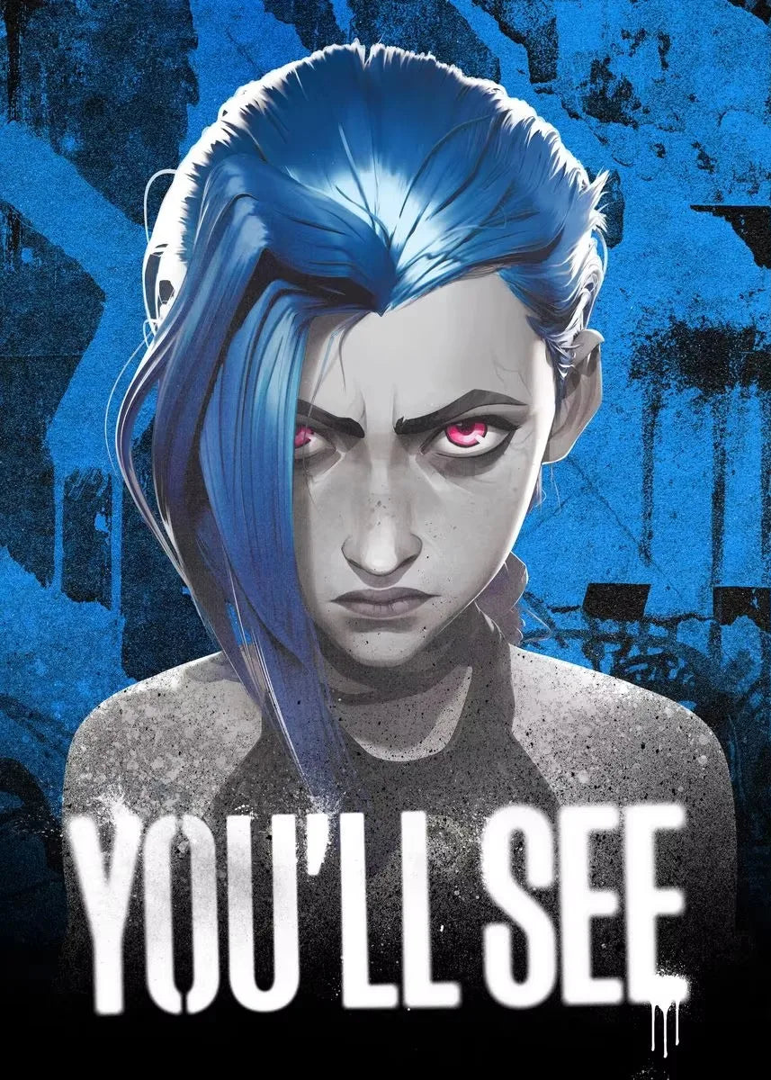 Arcane Season 2 Jinx VI Graffiti Poster Caitlyn Jayce Viktor Character Poster Arcane TV Series Wall Decor Canvas Aesthetic Print
