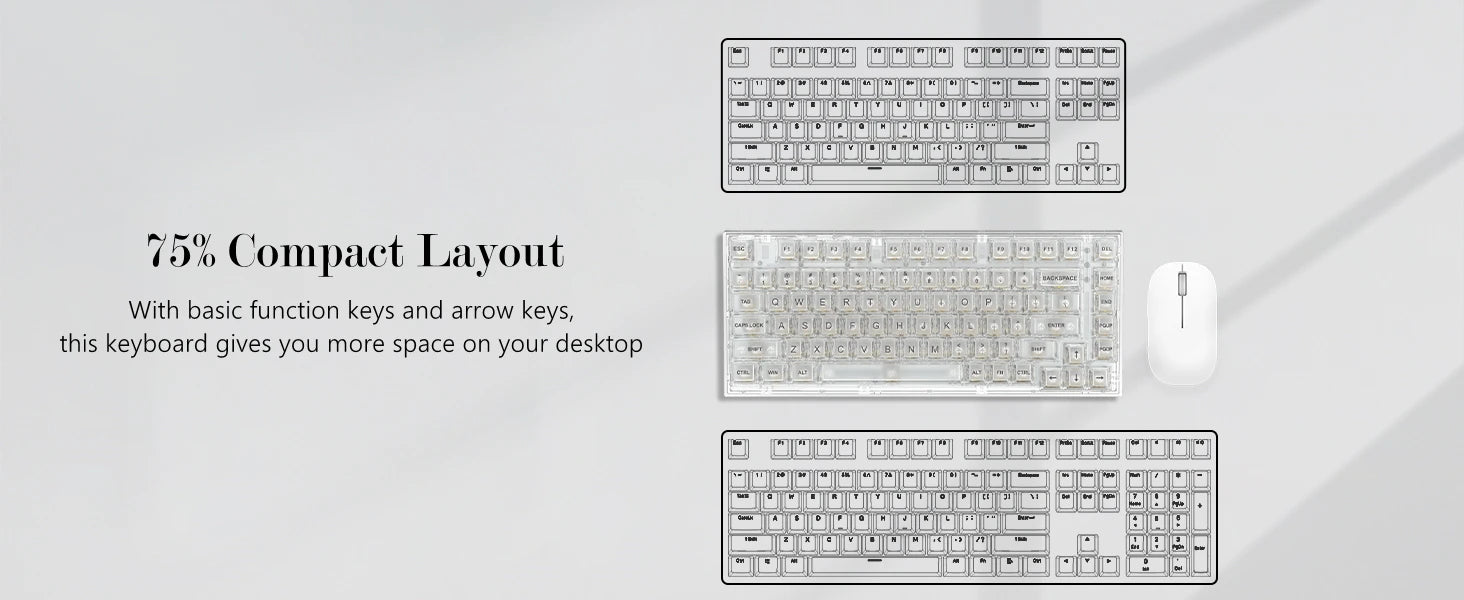 Womier K75 White 75% Percent Mechanical Gaming Keyboard 82 Keys Gasket Wired Custom Keyboard RGB Clear Hot Swap for Mac/Win