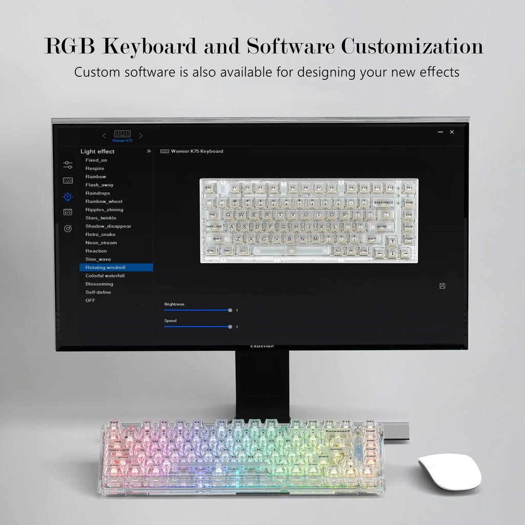 Womier K75 White 75% Percent Mechanical Gaming Keyboard 82 Keys Gasket Wired Custom Keyboard RGB Clear Hot Swap for Mac/Win