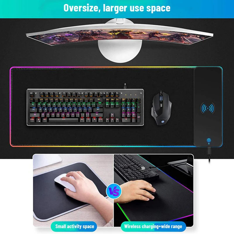 Dragon RGB Gaming Mouse Pad with Wrist Rest & Wireless Charging