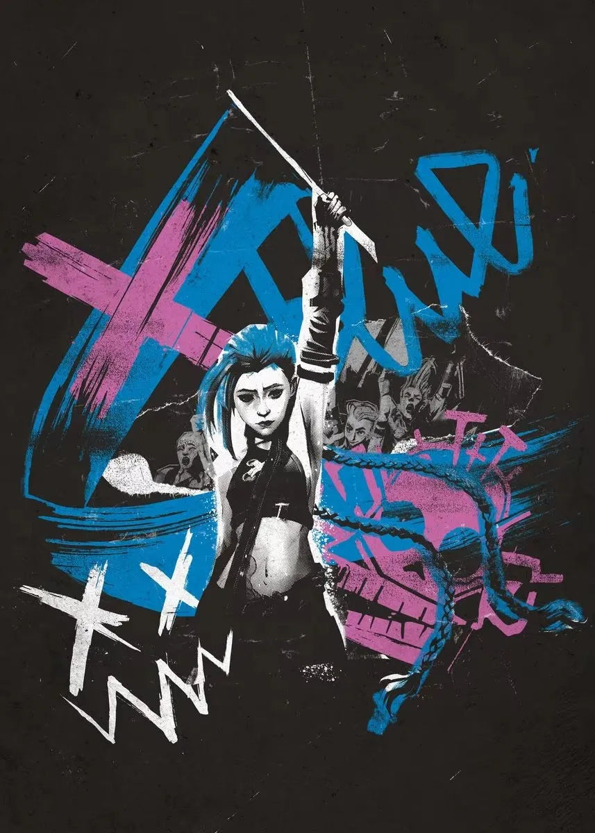 Arcane Season 2 Jinx VI Graffiti Poster Caitlyn Jayce Viktor Character Poster Arcane TV Series Wall Decor Canvas Aesthetic Print