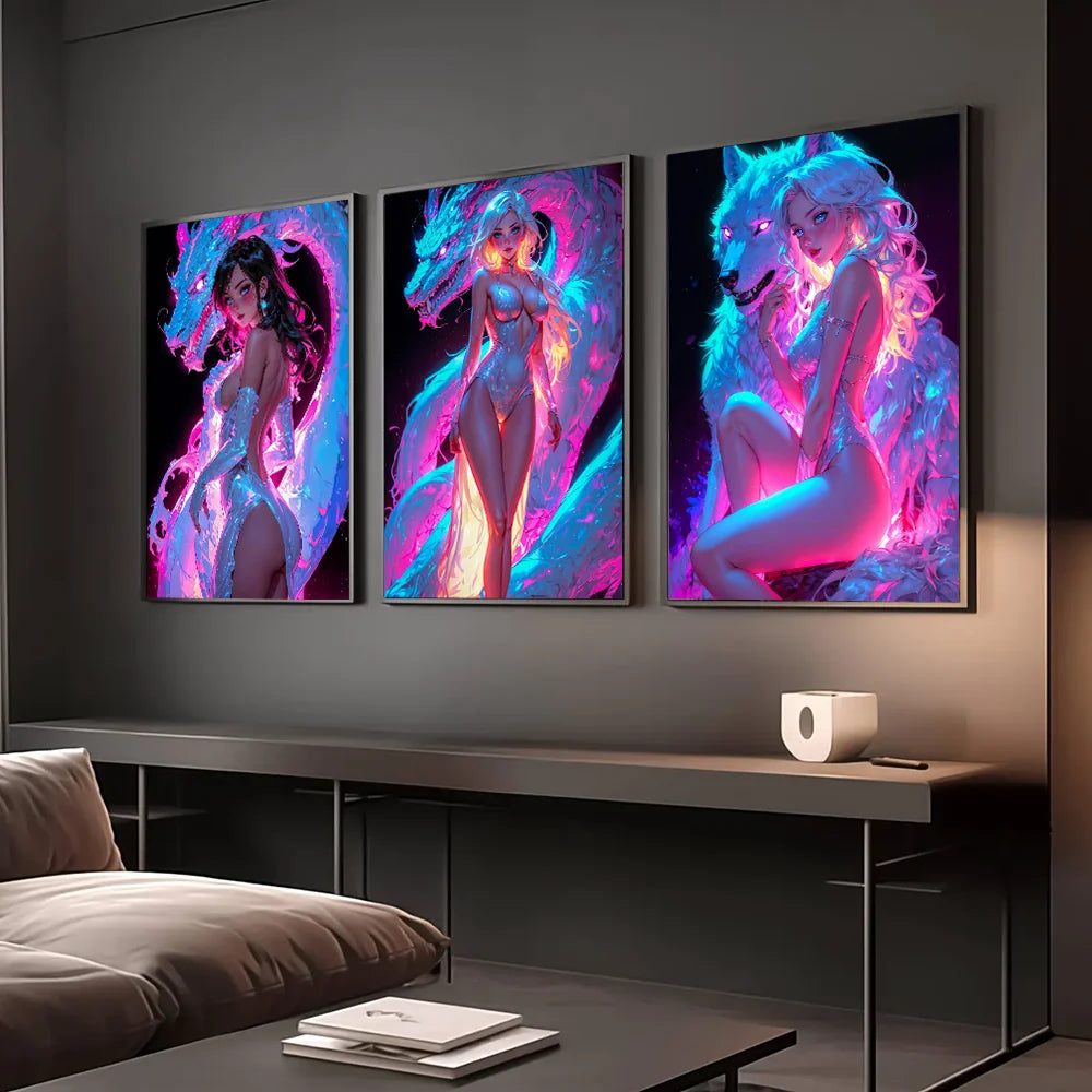 Anime Girls Canvas Painting, Hot Girl Poster Canvas Prints, Coquette Room Decor, Girly Wall Art For Home Decoration Unframed