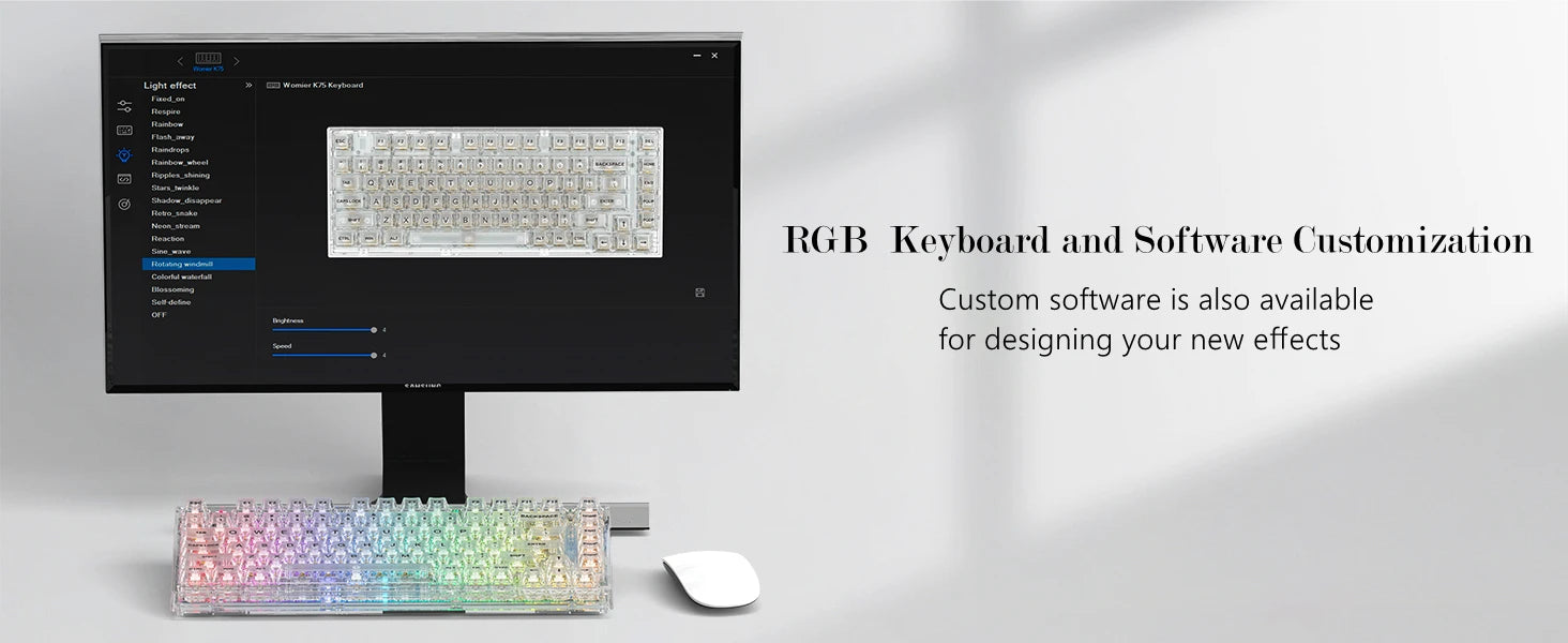 Womier K75 White 75% Percent Mechanical Gaming Keyboard 82 Keys Gasket Wired Custom Keyboard RGB Clear Hot Swap for Mac/Win
