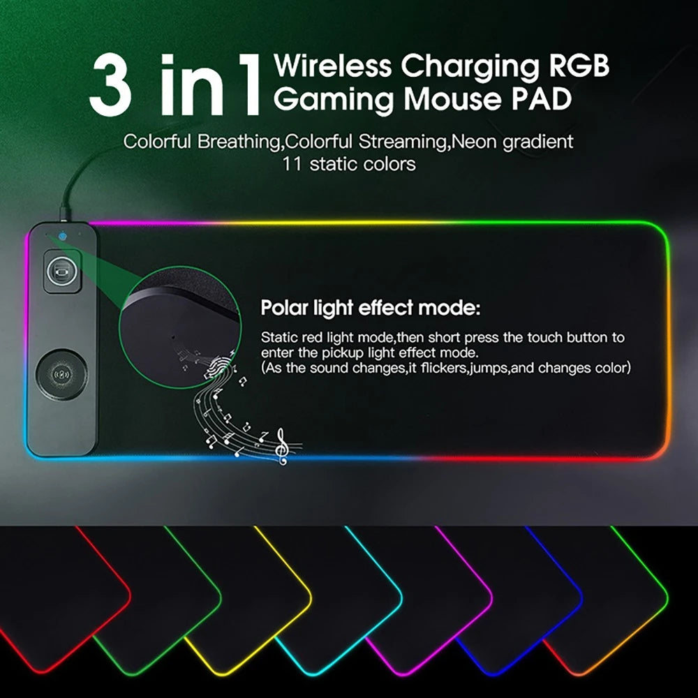 3-in-1 RGB Gaming Mouse Pad with Magnetic Wireless Charging (Phone, Watch & Earbuds) – XXL Desk Mat 80x30cm