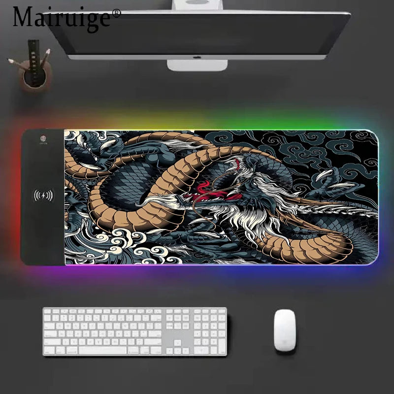 Dragon RGB Gaming Mouse Pad with Wrist Rest & Wireless Charging