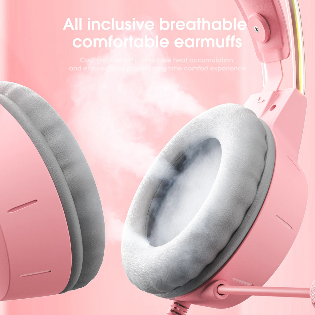 ONIKUMA Gaming Headphones Esports Package with Dynamic RGB Light Detachable Cat Ears Mouse Holder Wired Headset with Mic Gamer