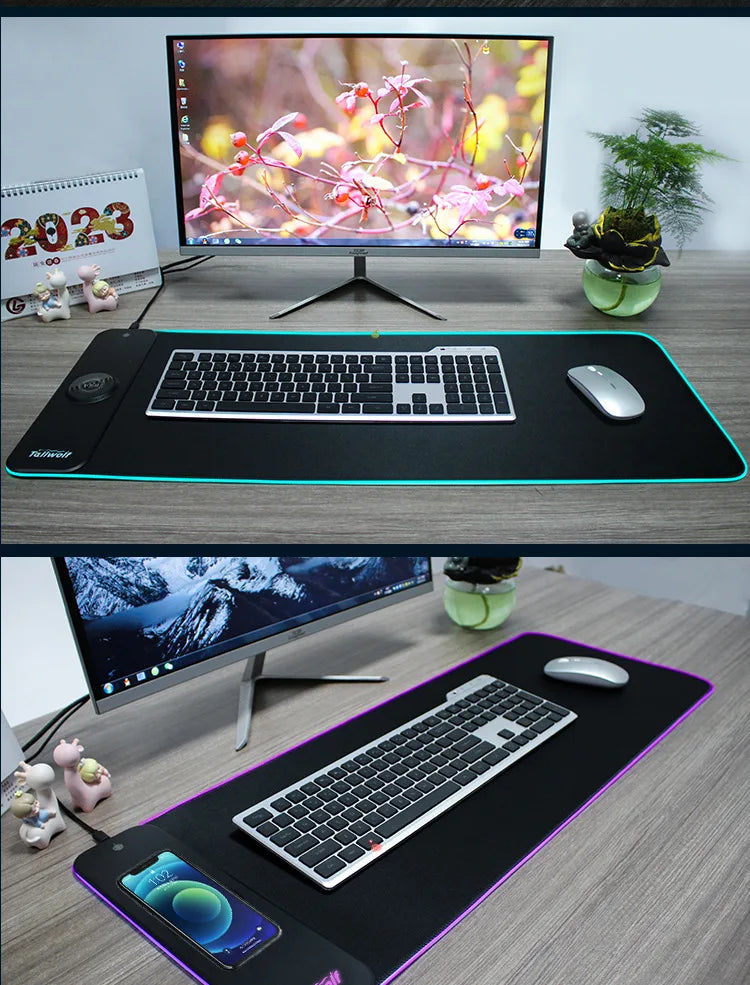 Dragon RGB Gaming Mouse Pad with Wrist Rest & Wireless Charging